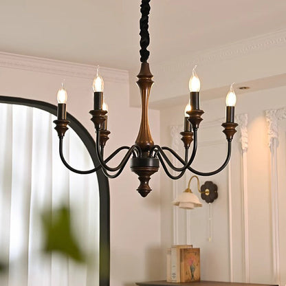 Traditional French Branch Curved Rod Candelabra Solid Wood Iron 5/6/8/10 Light Chandelier For Living Room