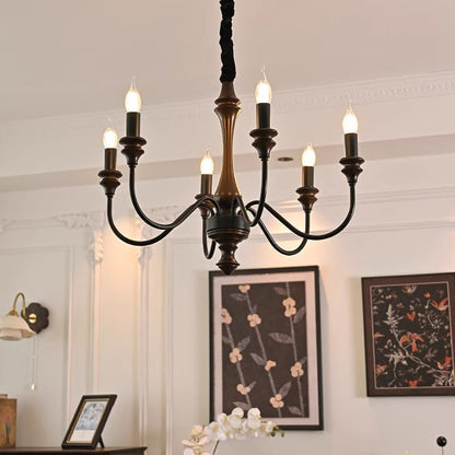 Traditional French Branch Curved Rod Candelabra Solid Wood Iron 5/6/8/10 Light Chandelier For Living Room