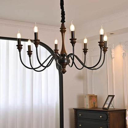 Traditional French Branch Curved Rod Candelabra Solid Wood Iron 5/6/8/10 Light Chandelier For Living Room