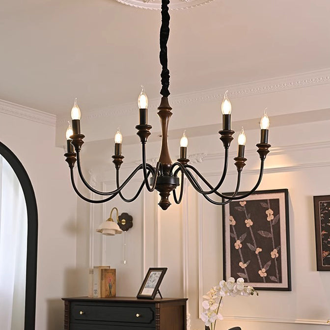Traditional French Branch Curved Rod Candelabra Solid Wood Iron 5/6/8/10 Light Chandelier For Living Room