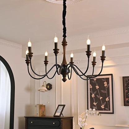 Traditional French Branch Curved Rod Candelabra Solid Wood Iron 5/6/8/10 Light Chandelier For Living Room