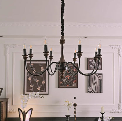 Traditional French Branch Curved Rod Candelabra Solid Wood Iron 5/6/8/10 Light Chandelier For Living Room