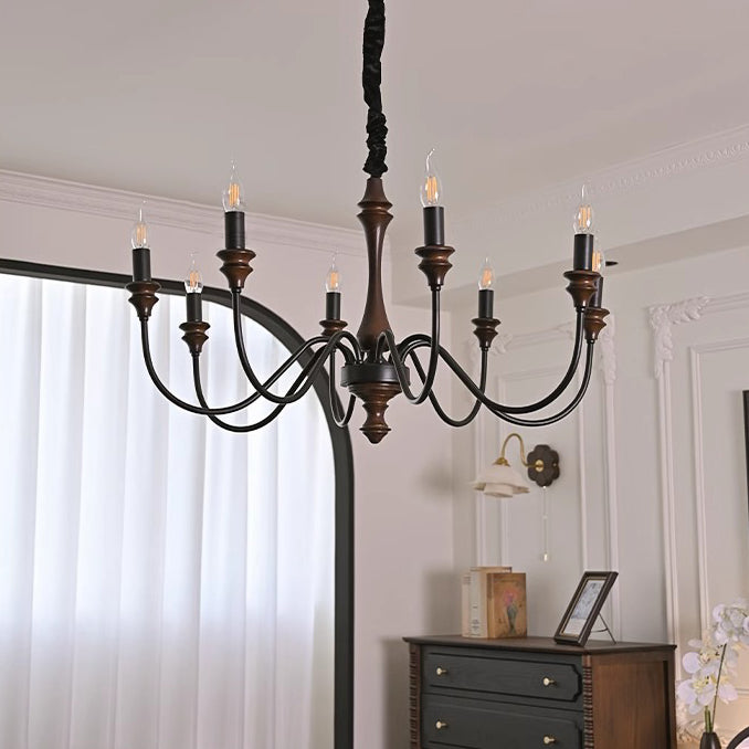 Traditional French Branch Curved Rod Candelabra Solid Wood Iron 5/6/8/10 Light Chandelier For Living Room