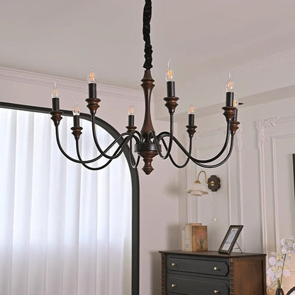 Traditional French Branch Curved Rod Candelabra Solid Wood Iron 5/6/8/10 Light Chandelier For Living Room