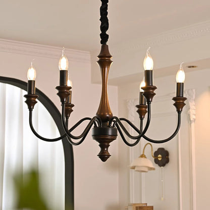 Traditional French Branch Curved Rod Candelabra Solid Wood Iron 5/6/8/10 Light Chandelier For Living Room