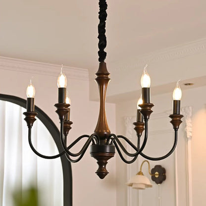 Traditional French Branch Curved Rod Candelabra Solid Wood Iron 5/6/8/10 Light Chandelier For Living Room