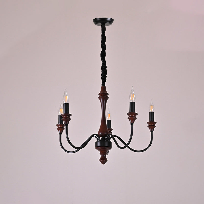 Traditional French Branch Curved Rod Candelabra Solid Wood Iron 5/6/8/10 Light Chandelier For Living Room