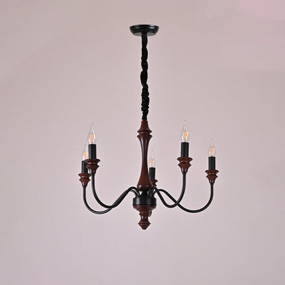 Traditional French Branch Curved Rod Candelabra Solid Wood Iron 5/6/8/10 Light Chandelier For Living Room