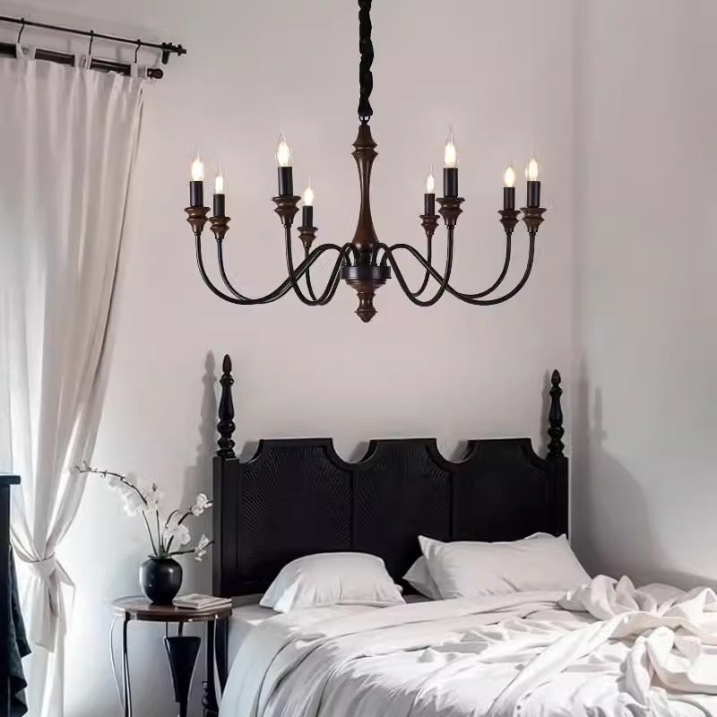 Traditional French Branch Curved Rod Candelabra Solid Wood Iron 5/6/8/10 Light Chandelier For Living Room