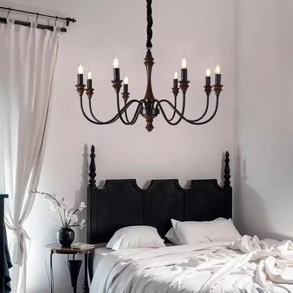Traditional French Branch Curved Rod Candelabra Solid Wood Iron 5/6/8/10 Light Chandelier For Living Room
