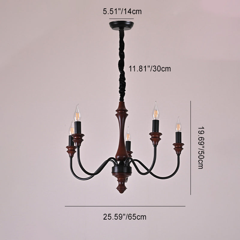 Traditional French Branch Curved Rod Candelabra Solid Wood Iron 5/6/8/10 Light Chandelier For Living Room
