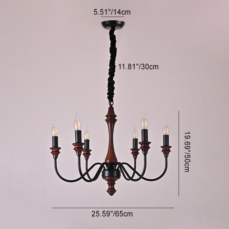 Traditional French Branch Curved Rod Candelabra Solid Wood Iron 5/6/8/10 Light Chandelier For Living Room