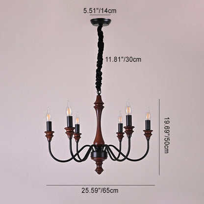 Traditional French Branch Curved Rod Candelabra Solid Wood Iron 5/6/8/10 Light Chandelier For Living Room