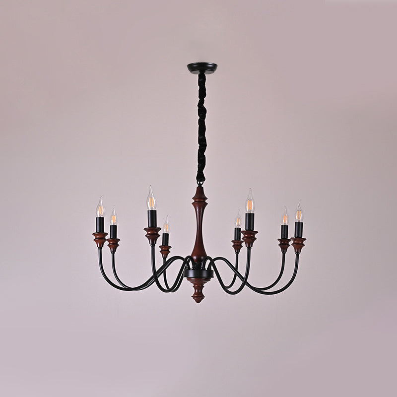 Traditional French Branch Curved Rod Candelabra Solid Wood Iron 5/6/8/10 Light Chandelier For Living Room