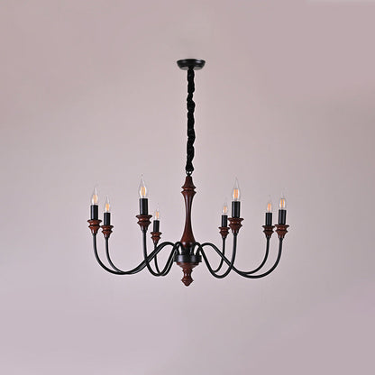 Traditional French Branch Curved Rod Candelabra Solid Wood Iron 5/6/8/10 Light Chandelier For Living Room