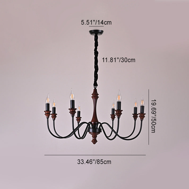 Traditional French Branch Curved Rod Candelabra Solid Wood Iron 5/6/8/10 Light Chandelier For Living Room