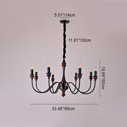 Traditional French Branch Curved Rod Candelabra Solid Wood Iron 5/6/8/10 Light Chandelier For Living Room