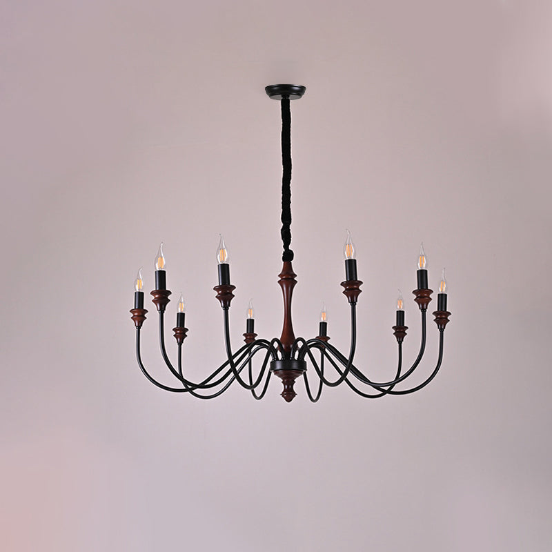 Traditional French Branch Curved Rod Candelabra Solid Wood Iron 5/6/8/10 Light Chandelier For Living Room