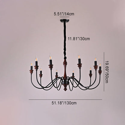 Traditional French Branch Curved Rod Candelabra Solid Wood Iron 5/6/8/10 Light Chandelier For Living Room