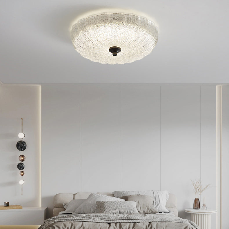Contemporary Nordic Round Stripe Handmade Glass Copper LED Flush Mount Ceiling Light For Living Room