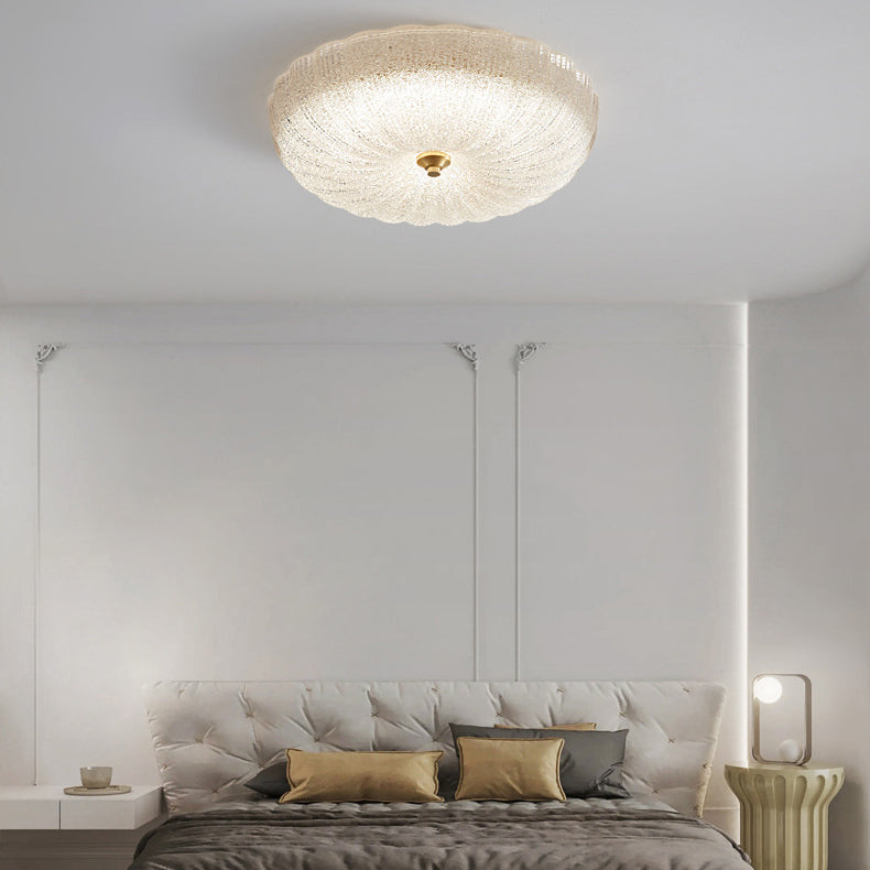 Contemporary Nordic Round Stripe Handmade Glass Copper LED Flush Mount Ceiling Light For Living Room