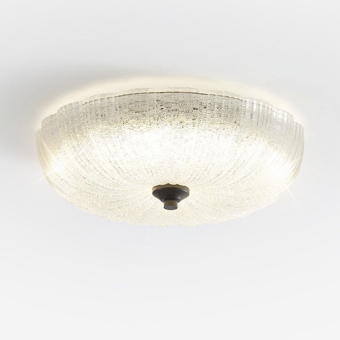 Contemporary Nordic Round Stripe Handmade Glass Copper LED Flush Mount Ceiling Light For Living Room