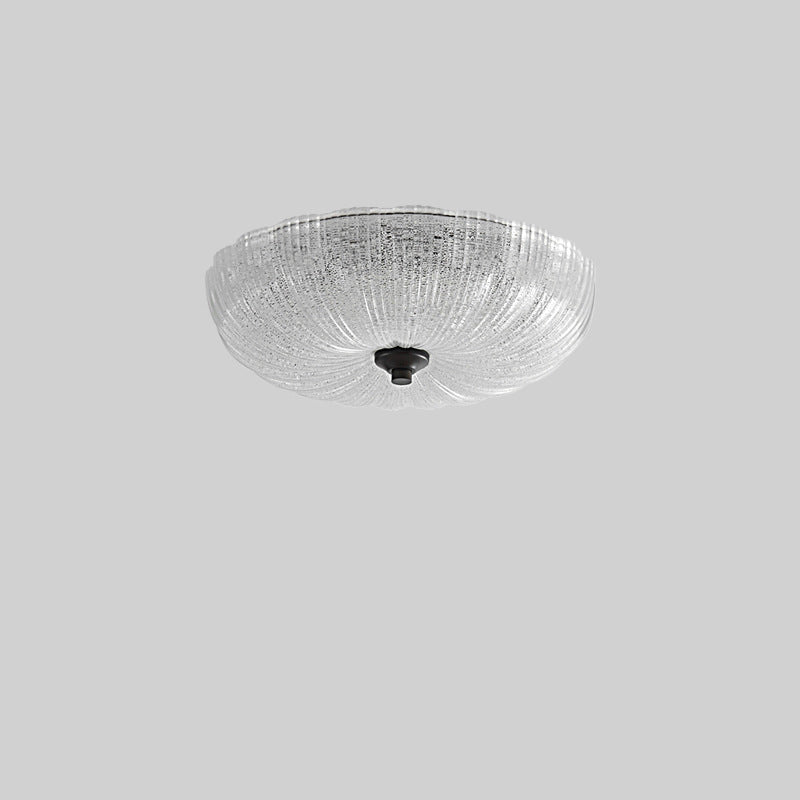 Contemporary Nordic Round Stripe Handmade Glass Copper LED Flush Mount Ceiling Light For Living Room