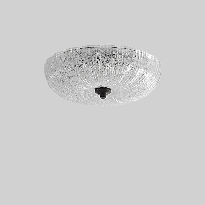 Contemporary Nordic Round Stripe Handmade Glass Copper LED Flush Mount Ceiling Light For Living Room