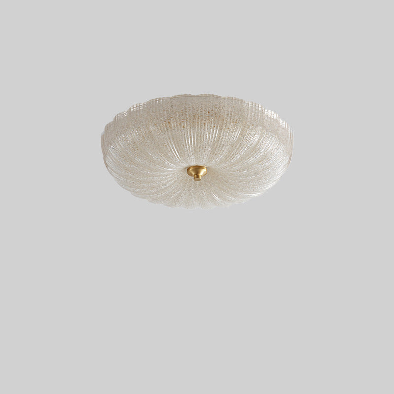 Contemporary Nordic Round Stripe Handmade Glass Copper LED Flush Mount Ceiling Light For Living Room