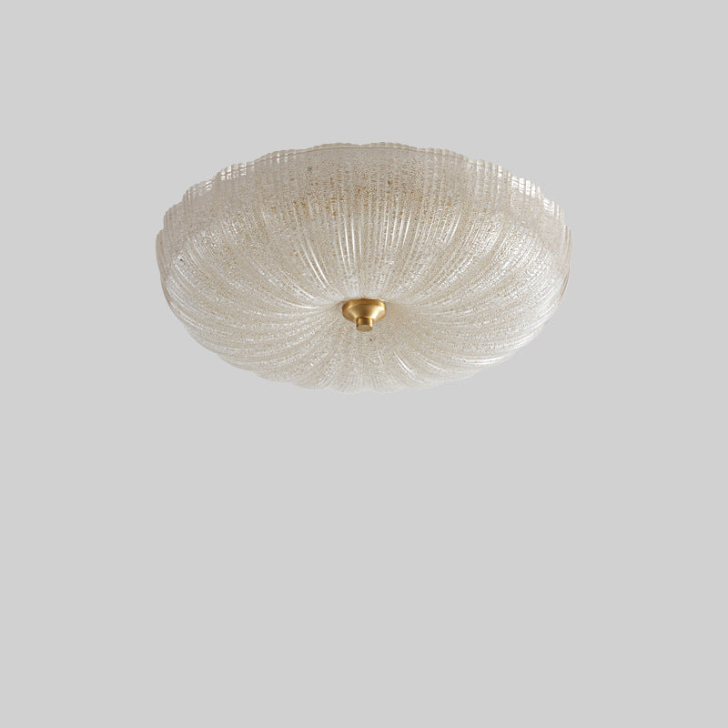 Contemporary Nordic Round Stripe Handmade Glass Copper LED Flush Mount Ceiling Light For Living Room