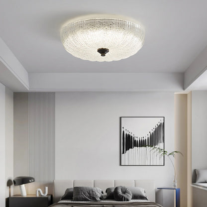 Contemporary Nordic Round Stripe Handmade Glass Copper LED Flush Mount Ceiling Light For Living Room