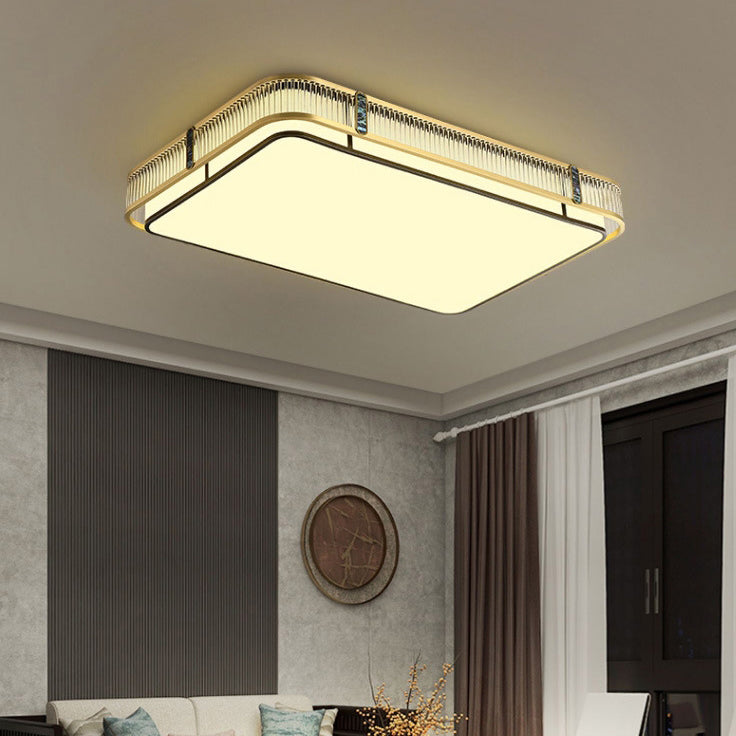 Traditional Chinese Round Square Rectangle Copper Iron Glass Acrylic LED Flush Mount Ceiling Light For Living Room