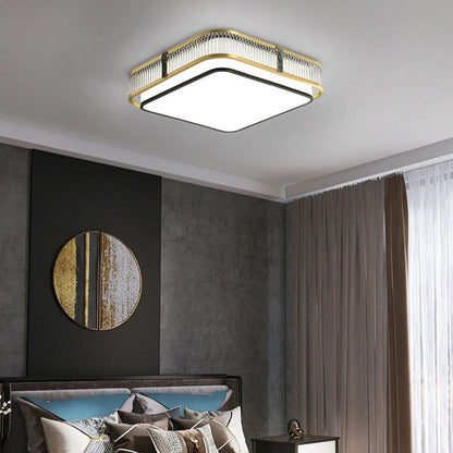 Traditional Chinese Round Square Rectangle Copper Iron Glass Acrylic LED Flush Mount Ceiling Light For Living Room