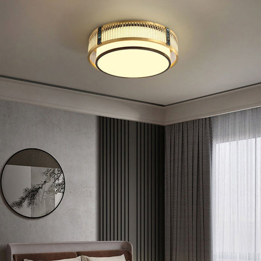Traditional Chinese Round Square Rectangle Copper Iron Glass Acrylic LED Flush Mount Ceiling Light For Living Room
