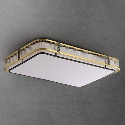 Traditional Chinese Round Square Rectangle Copper Iron Glass Acrylic LED Flush Mount Ceiling Light For Living Room