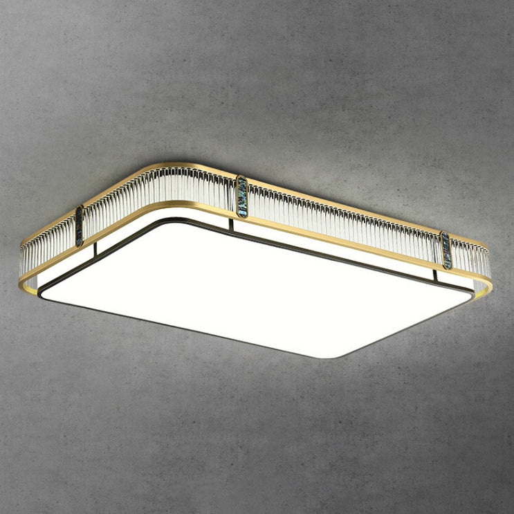 Traditional Chinese Round Square Rectangle Copper Iron Glass Acrylic LED Flush Mount Ceiling Light For Living Room