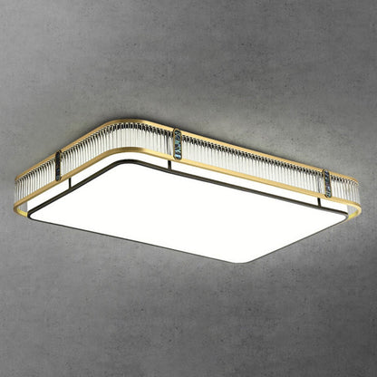 Traditional Chinese Round Square Rectangle Copper Iron Glass Acrylic LED Flush Mount Ceiling Light For Living Room