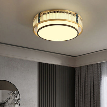 Traditional Chinese Round Square Rectangle Copper Iron Glass Acrylic LED Flush Mount Ceiling Light For Living Room