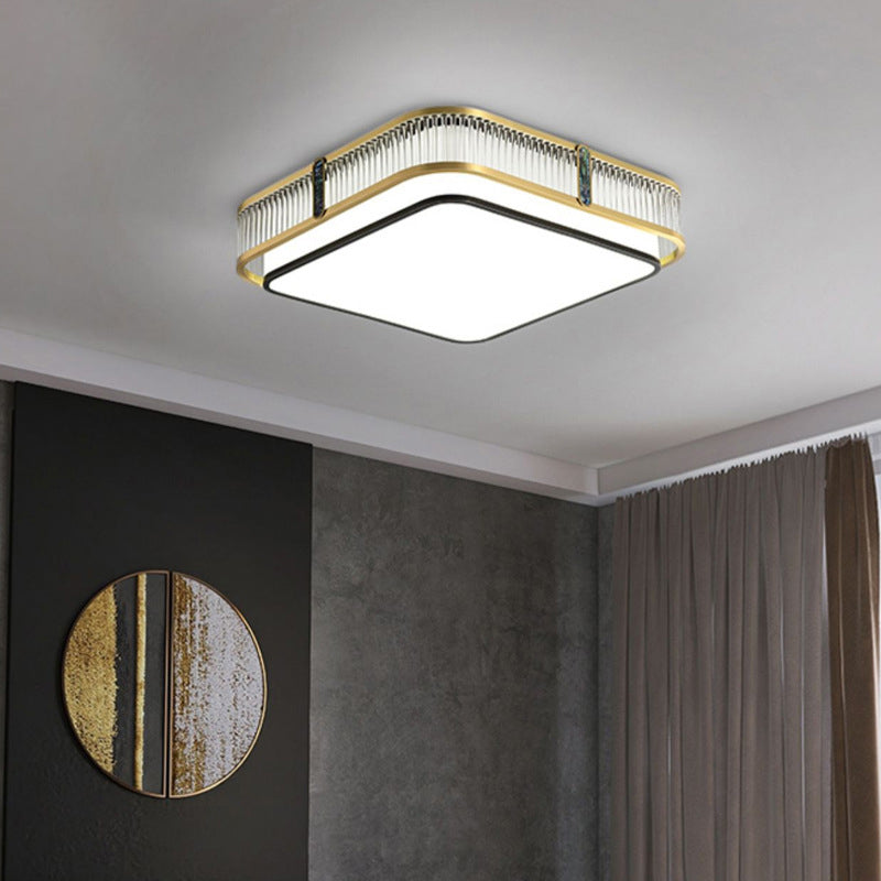 Traditional Chinese Round Square Rectangle Copper Iron Glass Acrylic LED Flush Mount Ceiling Light For Living Room