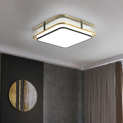Traditional Chinese Round Square Rectangle Copper Iron Glass Acrylic LED Flush Mount Ceiling Light For Living Room