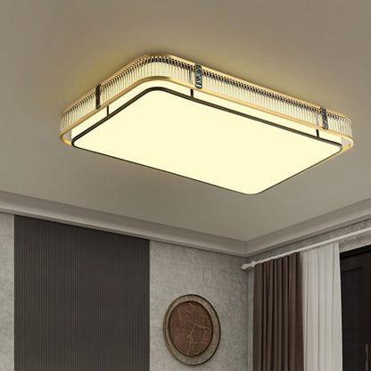 Traditional Chinese Round Square Rectangle Copper Iron Glass Acrylic LED Flush Mount Ceiling Light For Living Room