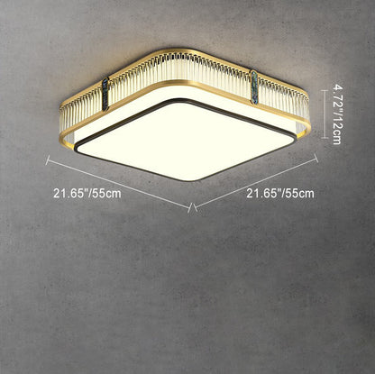 Traditional Chinese Round Square Rectangle Copper Iron Glass Acrylic LED Flush Mount Ceiling Light For Living Room