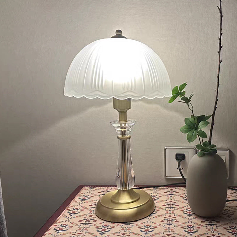 Traditional European Round Domed Lace Full Copper Acrylic 1-Light Table Lamp For Bedroom
