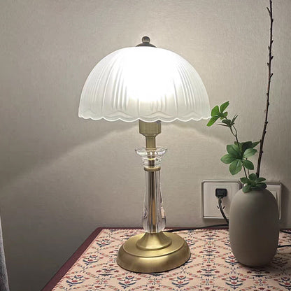 Traditional European Round Domed Lace Full Copper Acrylic 1-Light Table Lamp For Bedroom