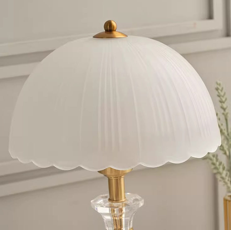 Traditional European Round Domed Lace Full Copper Acrylic 1-Light Table Lamp For Bedroom