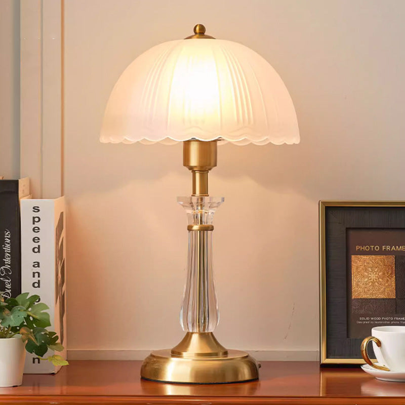 Traditional European Round Domed Lace Full Copper Acrylic 1-Light Table Lamp For Bedroom