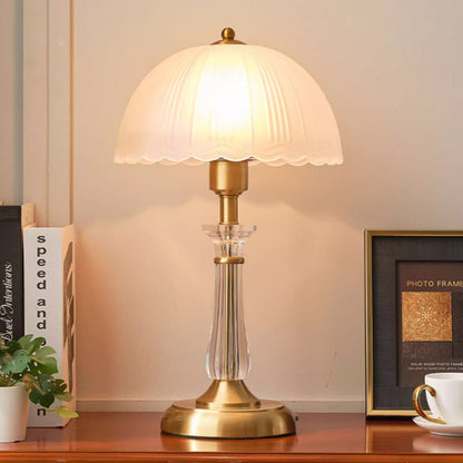 Traditional European Round Domed Lace Full Copper Acrylic 1-Light Table Lamp For Bedroom