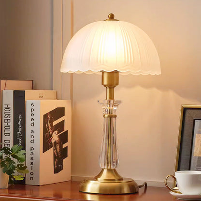 Traditional European Round Domed Lace Full Copper Acrylic 1-Light Table Lamp For Bedroom