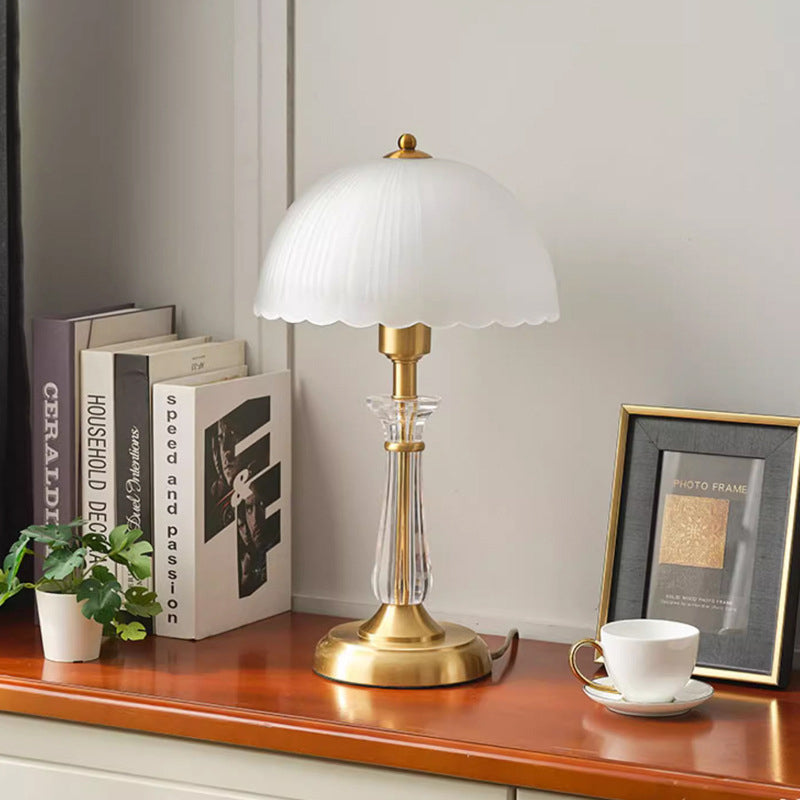 Traditional European Round Domed Lace Full Copper Acrylic 1-Light Table Lamp For Bedroom