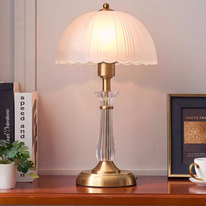 Traditional European Round Domed Lace Full Copper Acrylic 1-Light Table Lamp For Bedroom